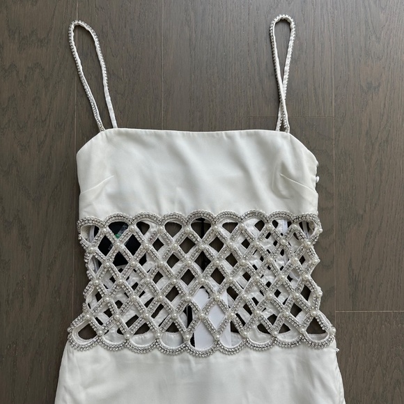 Retrofete SOLENE White Dress Cut Out Pearl Crystal Embellished XS X-SMALL - Picture 6 of 14
